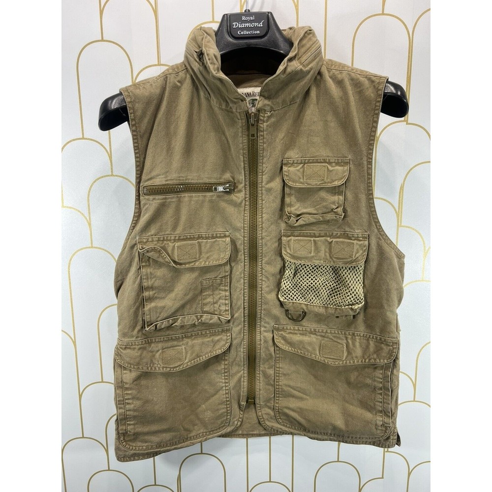 Vintage Banana Republic Cotton Brown Fishing Utility Vest Mens Small